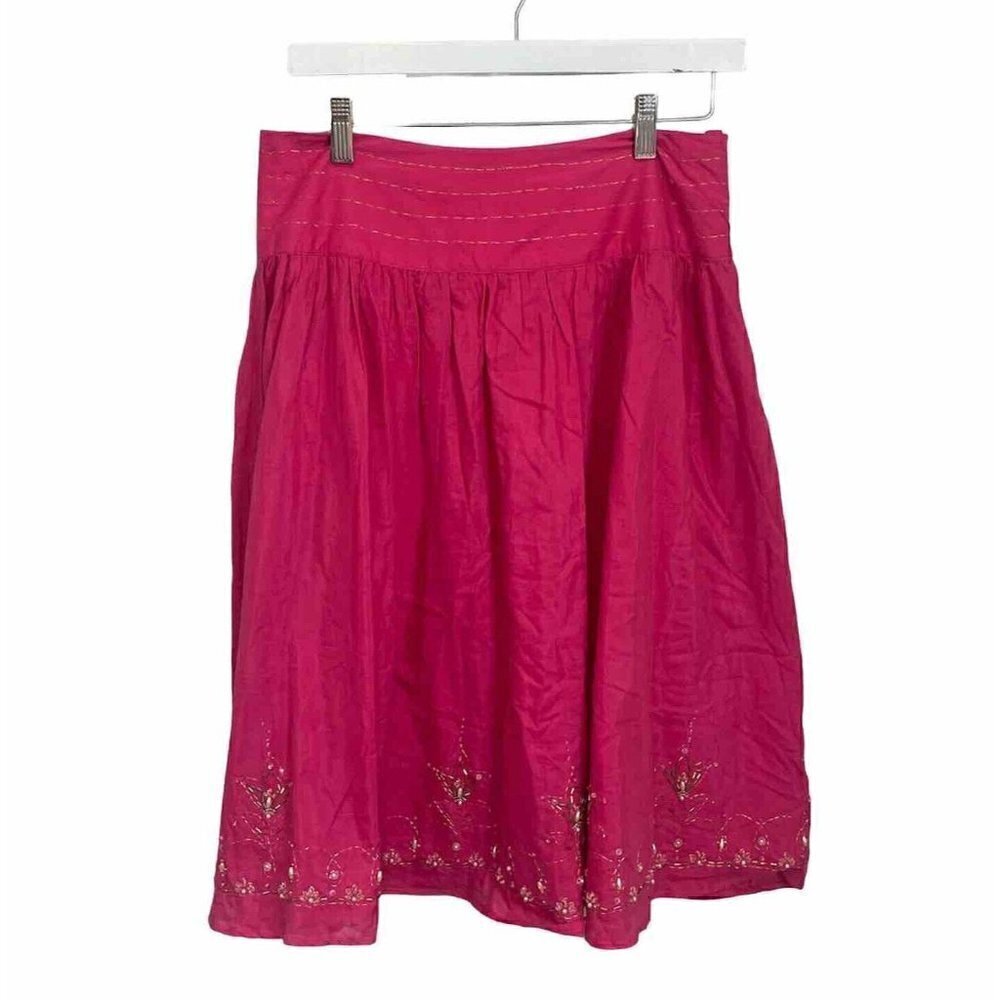 Susan Bristol Women Pink Skirt Size 6 Side Zip Embellish Boho Lined Silk Cotton